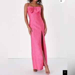 Lulus Pink Jacquard Bow Sleeveless Maxi Dress
